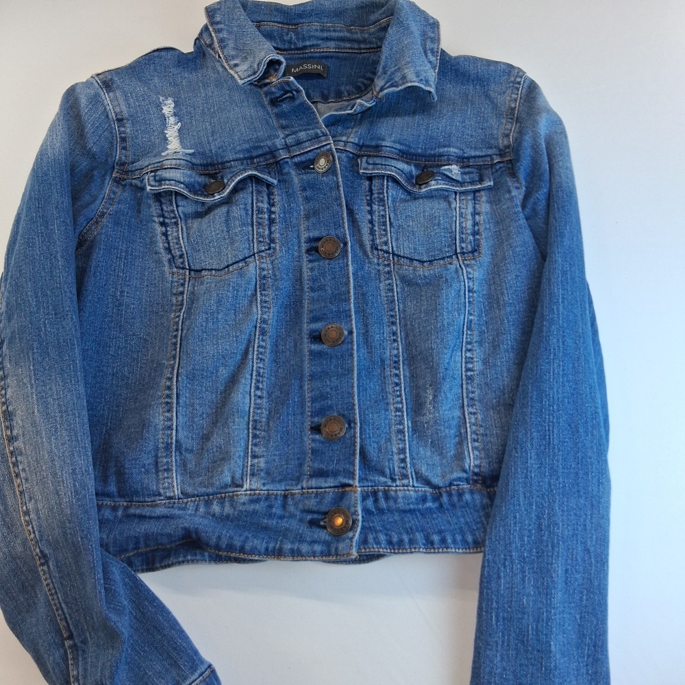 Massini Blue Jean Jacket Button Up Denim Long Sleeve Women's S